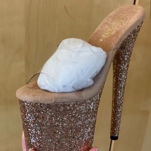 Gold glitter pleaser heel